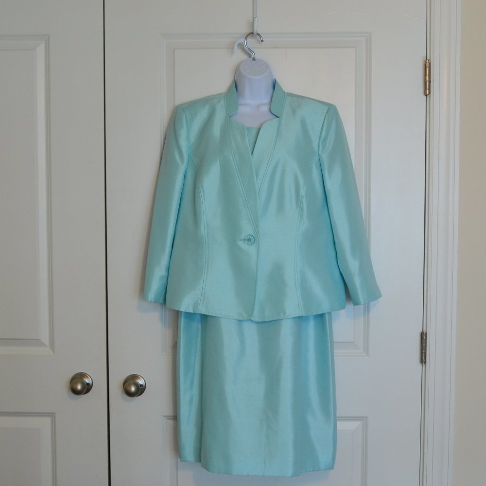 Kasper Sleeveless Teal Colored Dress with Matching Jacket, Size 16